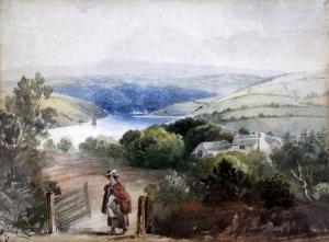ANONYMOUS,FIGURE IN A LAKE AND VALLEY LANDSCAPE,1840,Mallams GB 2016-02-08