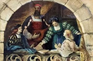 ANONYMOUS,Figures in 16th Century dress on stone balcony sin,1860,Canterbury Auction GB 2018-10-02