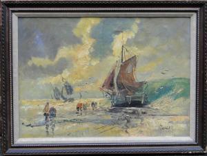 ANONYMOUS,Fishing boats and figures on the beach,Burstow and Hewett GB 2014-07-30