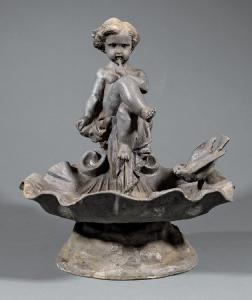 ANONYMOUS,French Lead Figural Bird Feeder, cherub and bird,Neal Auction Company US 2019-06-22