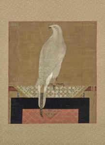 ANONYMOUS,hawk seated on a textile covered screen perch,Christie's GB 2015-01-28