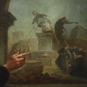 ANONYMOUS,Iconoclasts overthrows a statue,1800,Bruun Rasmussen DK 2013-03-25