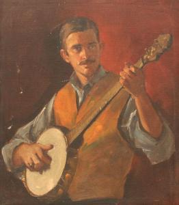 ANONYMOUS,ILLUSTRATION WITH MUSTACHED MAN PLAYING BANJO,Burchard US 2010-06-27