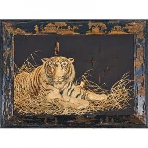 ANONYMOUS,Image of a tiger on black silk in a Chinoiserie fr,Rago Arts and Auction Center 2017-04-07