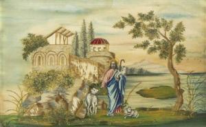 ANONYMOUS,Jesus, der gute Hirte, in Seelandschaft mit Gebäud,Palais Dorotheum AT 2018-11-21