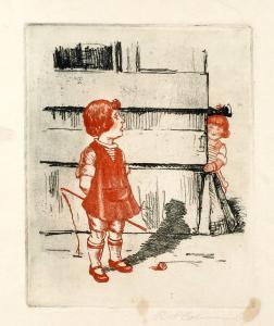 ANONYMOUS,Kinder beim Kreiseln poesievolle Straßenszene mit ,1920,Mehlis DE 2008-05-30