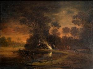 ANONYMOUS,landscape scene with figures around a camp fire,Ewbank Auctions GB 2016-09-26