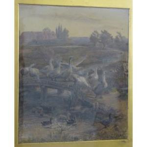ANONYMOUS,Landscape with geese,1888,Dee, Atkinson & Harrison GB 2013-04-26