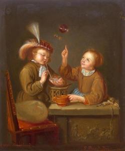 ANONYMOUS,MINIATURE OF 2 GIRLS BLOWING SOAP BUBBLES,17th century,Galerie Koller CH 2018-03-20