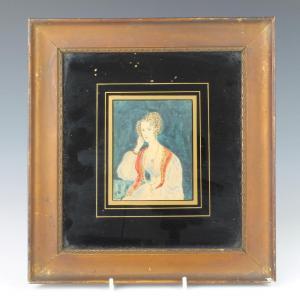 ANONYMOUS,naive portrait of a lady contained in a gilt ebonised slip,Denhams GB 2018-02-28