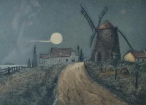 ANONYMOUS,Night village scene with windmill,Mallams GB 2017-02-02