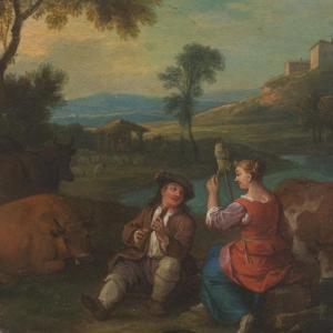 ANONYMOUS,Pastoral scene with couple,17th century,Aspire Auction US 2019-09-05