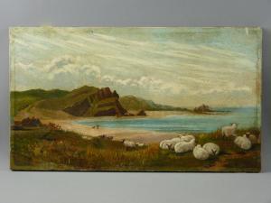 ANONYMOUS,peaceful cove with figure and dog on the beach and,Rogers Jones & Co GB 2017-07-25