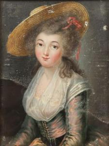 ANONYMOUS,Portrait de femme au chapeau de Paille Fixé sous,Chayette et Cheval FR 2015-11-23