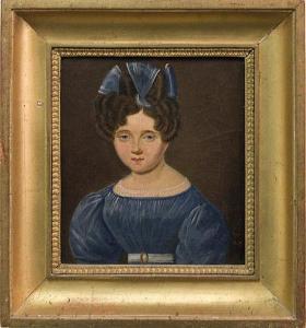 ANONYMOUS,Portrait de femme en robe bleue,1829,Beaussant-Lefèvre FR 2014-06-06
