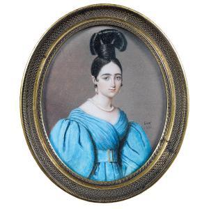 ANONYMOUS,Portrait of a young woman with a blue dress and a large chignon,Tajan FR 2017-03-24