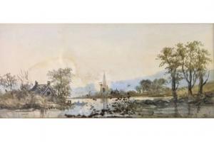 ANONYMOUS,River landscape with figures and buildings,Denhams GB 2015-07-29