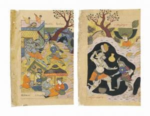 ANONYMOUS,RUSTAM BATTLES THE WHITE DEMON AND A HERO BATTLING A DEMON,Christie's GB 2015-04-23