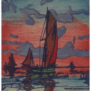 ANONYMOUS,Sailboats at Sunset,1920,Treadway US 2008-05-04