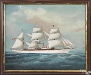 ANONYMOUS,Ship portrait of a three masted American steam yacht,1895,Pook & Pook US 2018-01-12