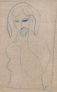 ANONYMOUS,Sketch of a stylisedfemale eating fruit,Fieldings Auctioneers Limited GB 2009-01-17