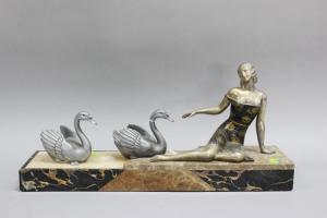 ANONYMOUS,Spelter figure group of lady and two Swans,Vickers & Hoad GB 2016-08-27