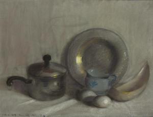 ANONYMOUS,Still Life with Covered Pot and Eggs,1958,Hindman US 2011-12-11