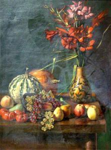 ANONYMOUS,Stillleben mit Blumen und Obst, auf Tisch arrangiert,Reiner Dannenberg DE 2009-09-30