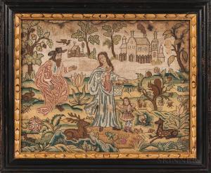 ANONYMOUS,three figures with deer, squirrels, flowers, and f,17th century,Skinner US 2019-08-11