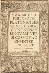 ANONYMOUS,Title Page, from Platonic Writings of Maximus Tyri,1517,Bonhams GB 2012-03-11