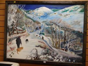 ANONYMOUS,Valley village under snow with dog walkers and hor,Rogers Jones & Co GB 2017-07-21