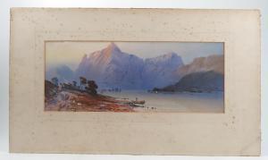 ANONYMOUS,view across water with figure in a boat and mountains beyond,Serrell Philip GB 2018-05-03
