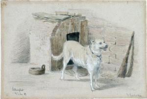 ANONYMOUS,Wachhund am Fressnapf und Hütte in einer Hofecke,Leo Spik DE 2015-12-10