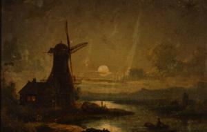 ANONYMOUS,Windmill on the river by moonlight,Burstow and Hewett GB 2008-10-22