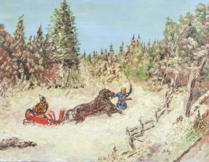 ANONYMOUS,winter landscape scene horse-drawn sleigh with tra,888auctions CA 2018-08-30