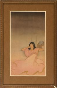ANONYMOUS,woman in pink lounging against a wall and pillar,20th Century,Eldred's US 2018-06-21