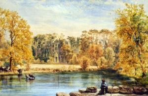 ANONYMOUS,Wooded river scene with cattle and angler,1864,Biddle and Webb GB 2013-01-11