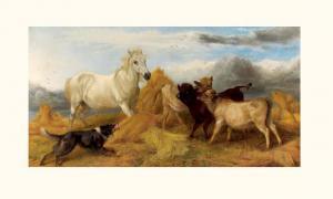 ANSDELL Richard 1815-1885,Cheval et veaux dans la paille,1875,Beaussant-Lefèvre FR 2004-12-03