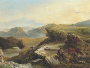 ANSDELL Richard 1815-1885,Highland landscape with figures logging in the for,Christie's 2007-05-25
