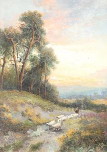 ANSELL Montgomery 1800-1900,A figure droving sheep in evening light,Tennant's GB 2024-04-05