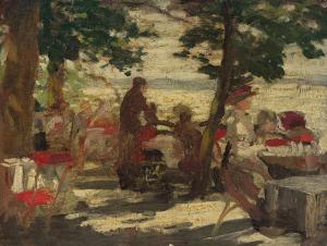 ANSHUTZ Thomas Pollock 1851-1912,Figures on a Terrace Dock Scene,1900,Swann Galleries US 2023-09-21