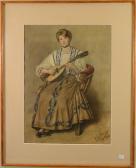 ANTOINE Pierre Joseph 1840-1913,dame à la mandoline,1908,Rops BE 2015-10-04