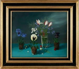 ANTOINE Robert 1932-2006,Tabletop still life of pansies and other flowers,Eldred's US 2024-02-16