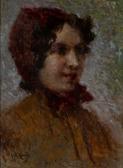 ANTONIO MILANO Curti,Ritratto di giovane donna con fazzoletto rosso,1942,Finarte 2023-03-02