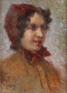 ANTONIO MILANO Curti 1858-1945,Ritratto di giovane donna con fazzoletto ross,1942,Art International 2023-06-12