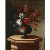 ANTONIO OSONA 1680,STILL LIFE OF FLOWERS IN A CERAMIC VASE ON A PEDESTAL,Sotheby's GB 2008-04-24