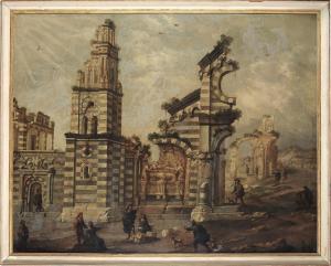 ANTONIO TRAVI DETTO IL SESTRI & GIOVANNI ANDREA DE FERRARI 1608-1665,Paesaggio con chiesa in ,Cambi 2023-11-30