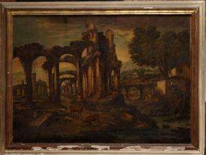 ANTONIO TRAVI DETTO IL SESTRI & GIOVANNI ANDREA DE FERRARI 1608-1665,Paesaggio con rovine arc,Cambi 2024-04-17