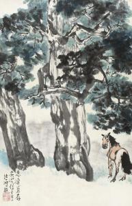 ANZHI Zhang 1911-1990,HORSE AND PINE,China Guardian CN 2015-12-19