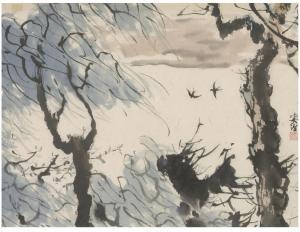 ANZHI Zhang 1911-1990,Swallows and Willows,Christie's GB 2018-07-11